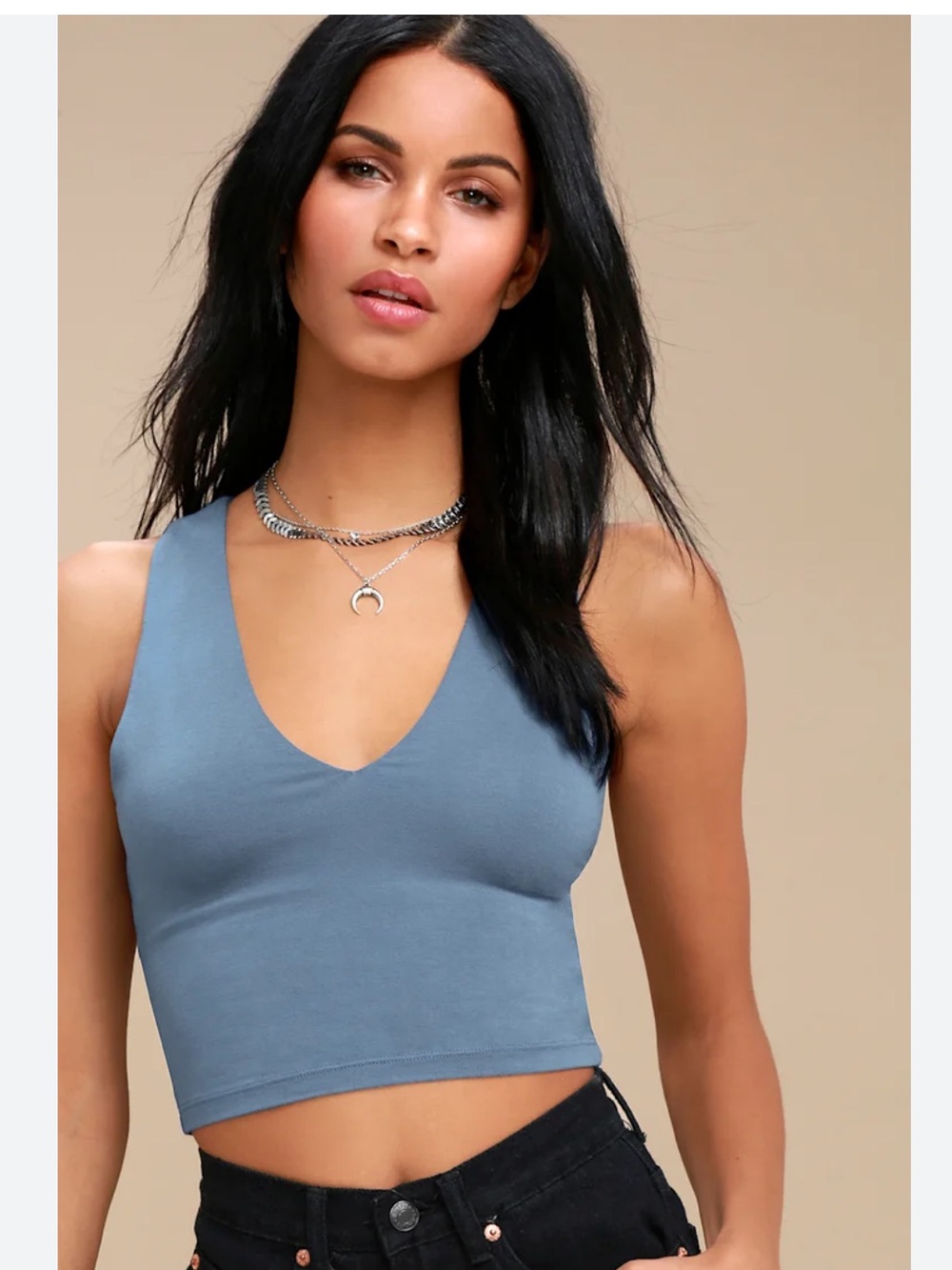 Lulus Feel Like Dancing Denim Blue Crop Top soft stretchy smoothing size M new